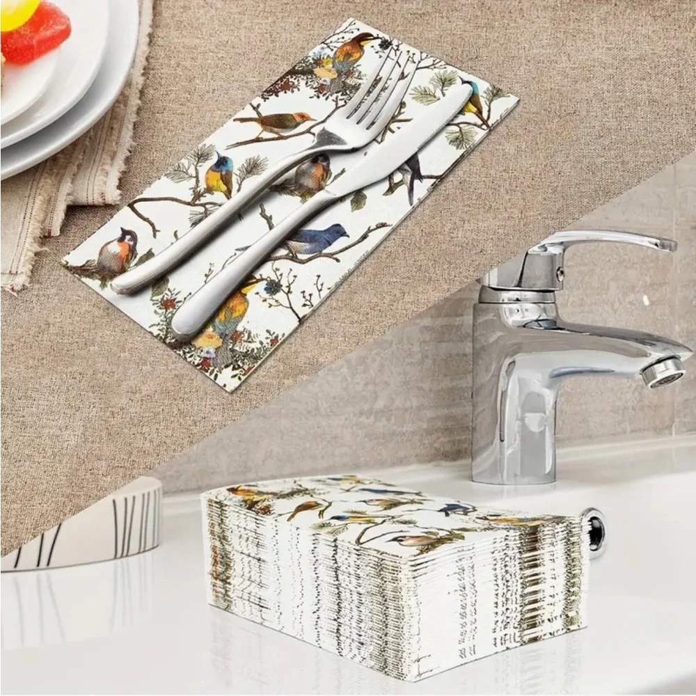 Set of 100 Bird Themed Dinner Napkin Guest Towels for Large Party